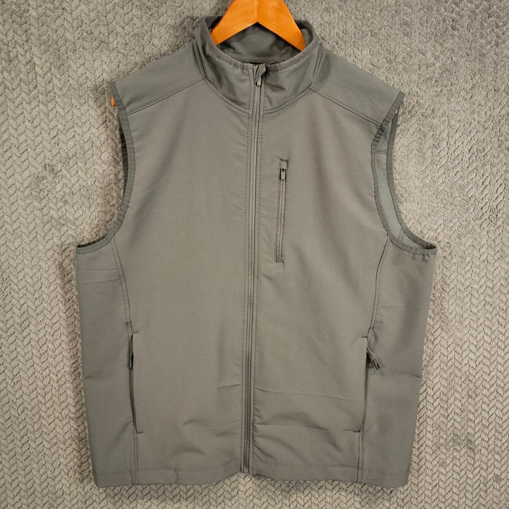 32 Degrees Heat Mens Gray Softshell Full Zip Vest Mock Neck Stretch Large L